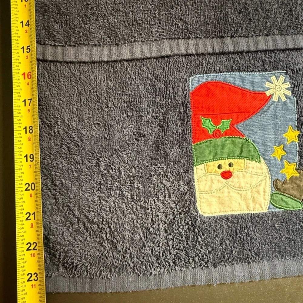 Navy Blue Santa Claus Christmas Hand Towels Set of 2 Holiday Decor Applique